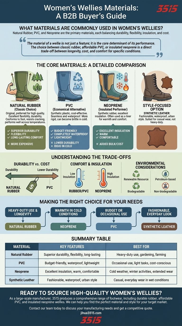 Quali materiali vengono comunemente utilizzati negli stivali di gomma da donna? Scegli il materiale giusto per durata e comfort Guida Visiva