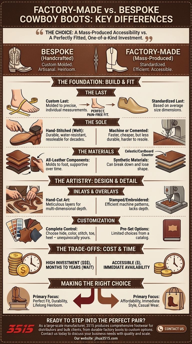 Quelles sont les principales différences entre les bottes de cowboy fabriquées en usine et les bottes sur mesure ? Trouvez votre ajustement et votre style parfaits Guide Visuel