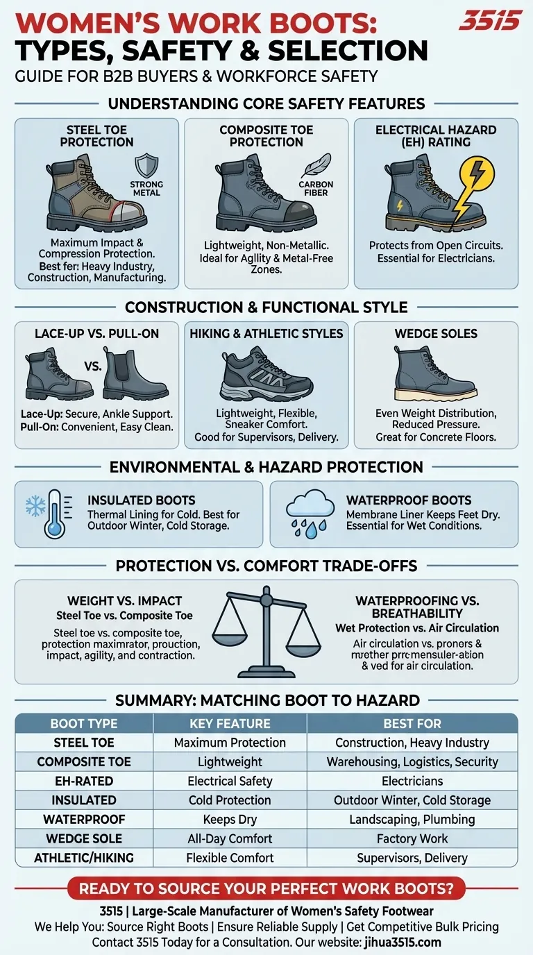 Какие бывают распространенные типы женской рабочей обуви? Найдите подходящую обувь для опасностей вашей работы. Визуальное руководство