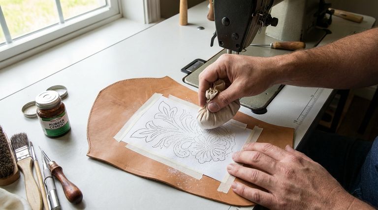 How are decorative patterns transferred onto cowboy boot uppers? The Art of Pouncing Explained