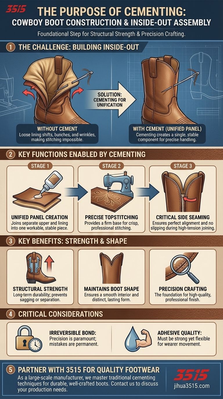 ¿Cuál es el propósito de cementar las partes superiores y los forros en las botas de vaquero? El secreto de una construcción duradera Guía Visual