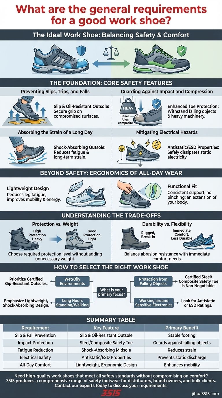 Quelles sont les exigences générales pour une bonne chaussure de travail ? Équilibre entre sécurité, confort et durabilité Guide Visuel