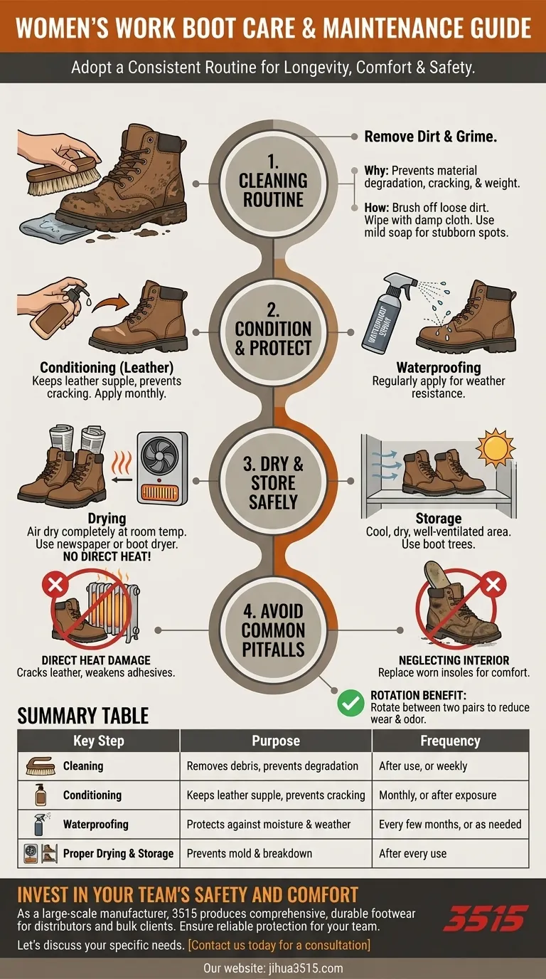 Comment faut-il entretenir et prendre soin des bottes de travail pour femmes ? Prolongez la durée de vie de vos bottes et protégez vos pieds Guide Visuel