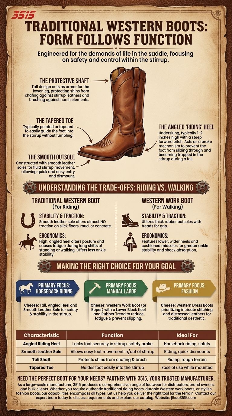 전통적인 서부 부츠의 주요 특징은 무엇인가요? 안장을 위한 디자인을 알아보세요. 시각적 가이드