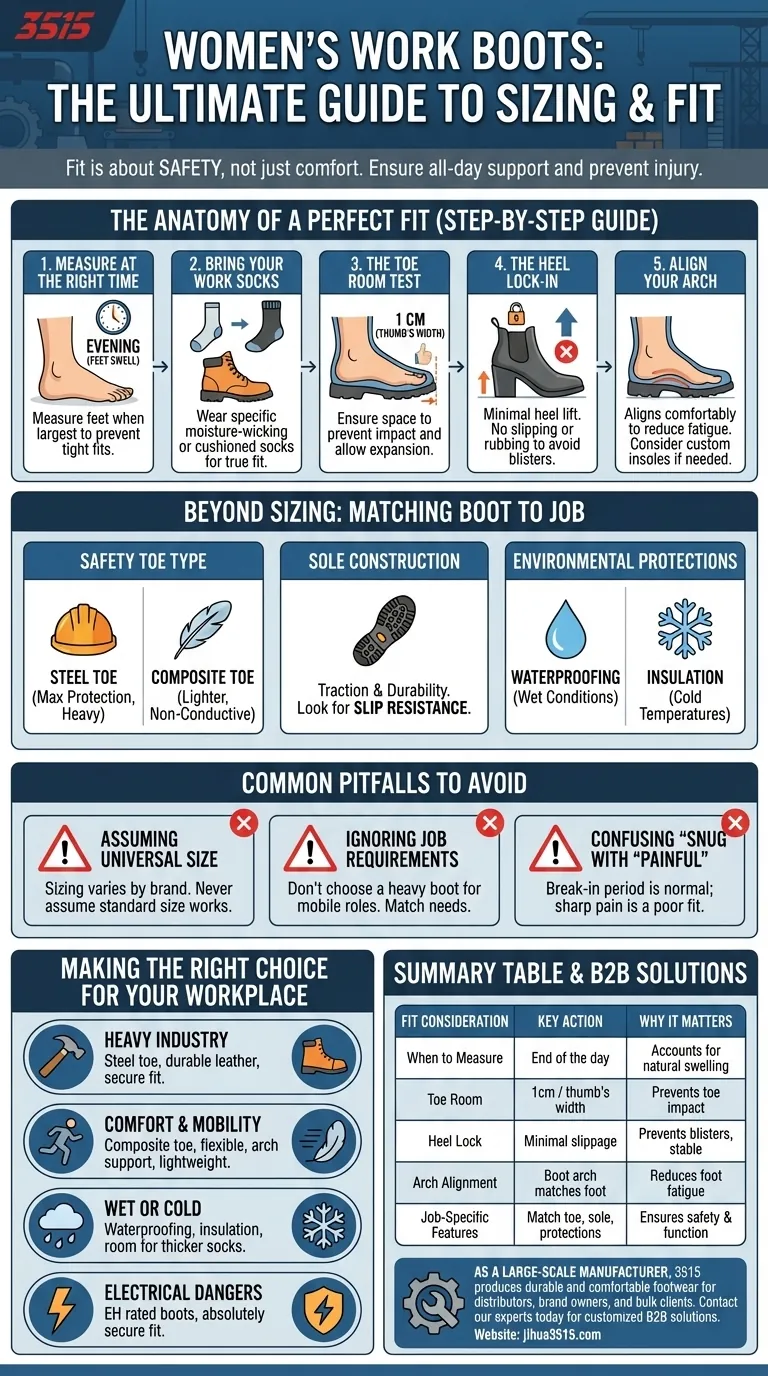 Quelles sont les considérations relatives à la taille et à l'ajustement des bottes de travail pour femmes ? Un guide de sécurité et de confort Guide Visuel