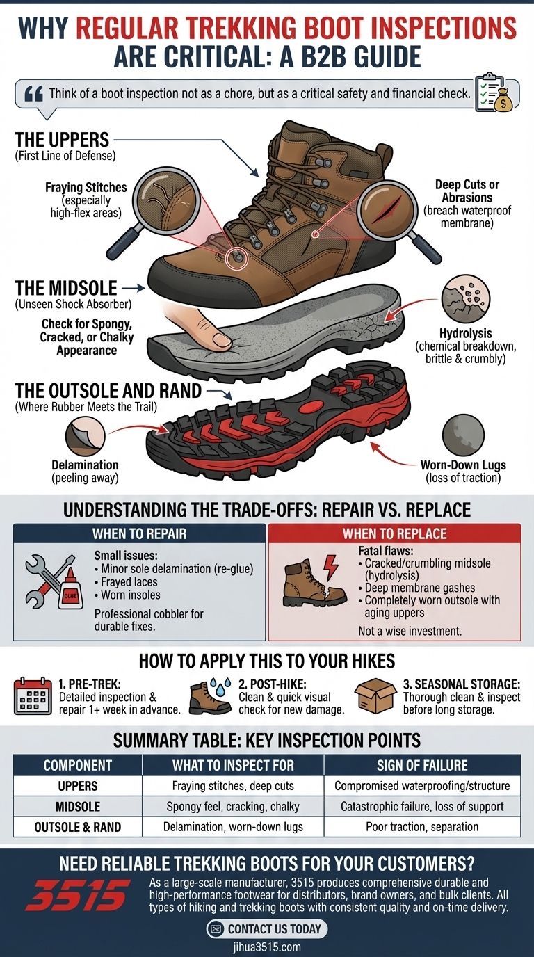 Why are regular inspections important for trekking boots? Prevent Trail Failure with Proactive Gear Checks Visual Guide