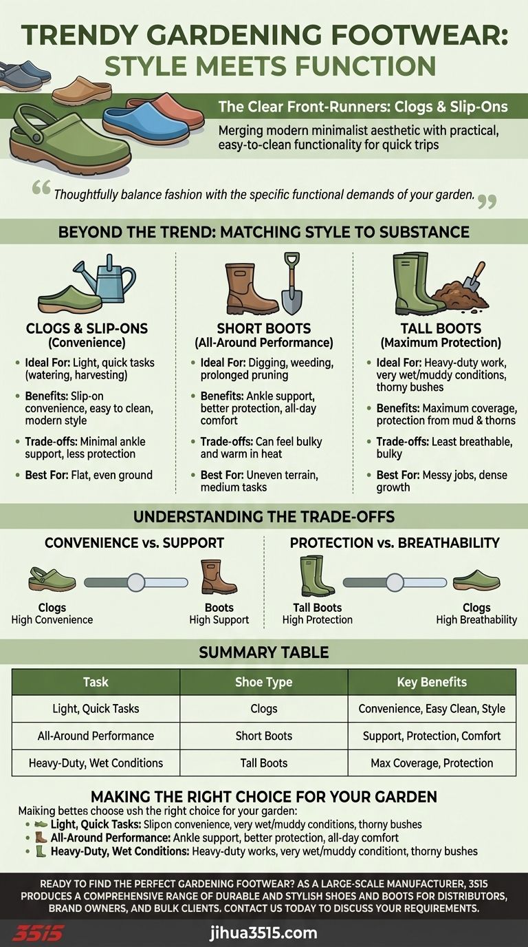 Quels types de chaussures sont considérés comme tendance pour le jardinage ? Découvrez le mélange parfait de style et de fonctionnalité Guide Visuel