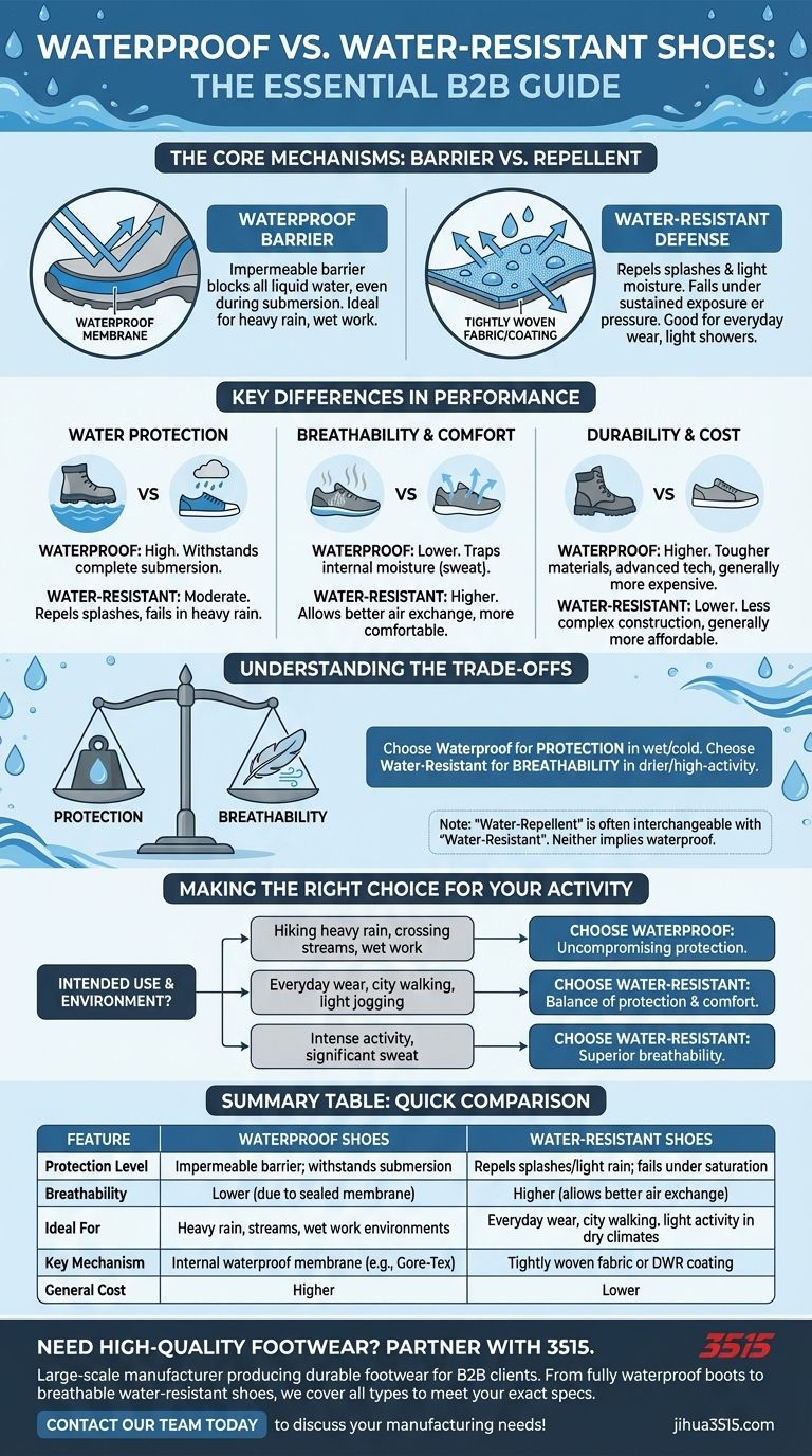 What is the difference between waterproof and water-resistant shoes? Choose the Right Footwear for Your Needs Visual Guide