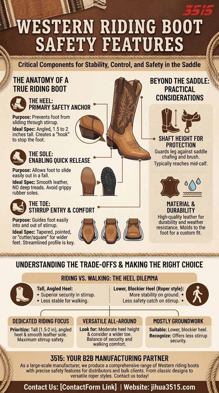 승마용 웨스턴 부츠에 고려해야 할 기능은 무엇인가요? 안장에서의 안전과 통제력 확보 시각적 가이드
