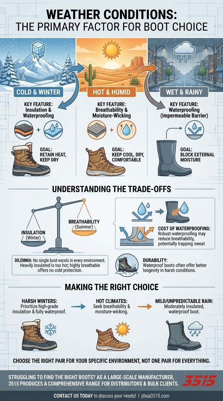 ¿Cómo deberían las condiciones climáticas influir en la elección de las botas? Adapta tus botas a tu clima Guía Visual