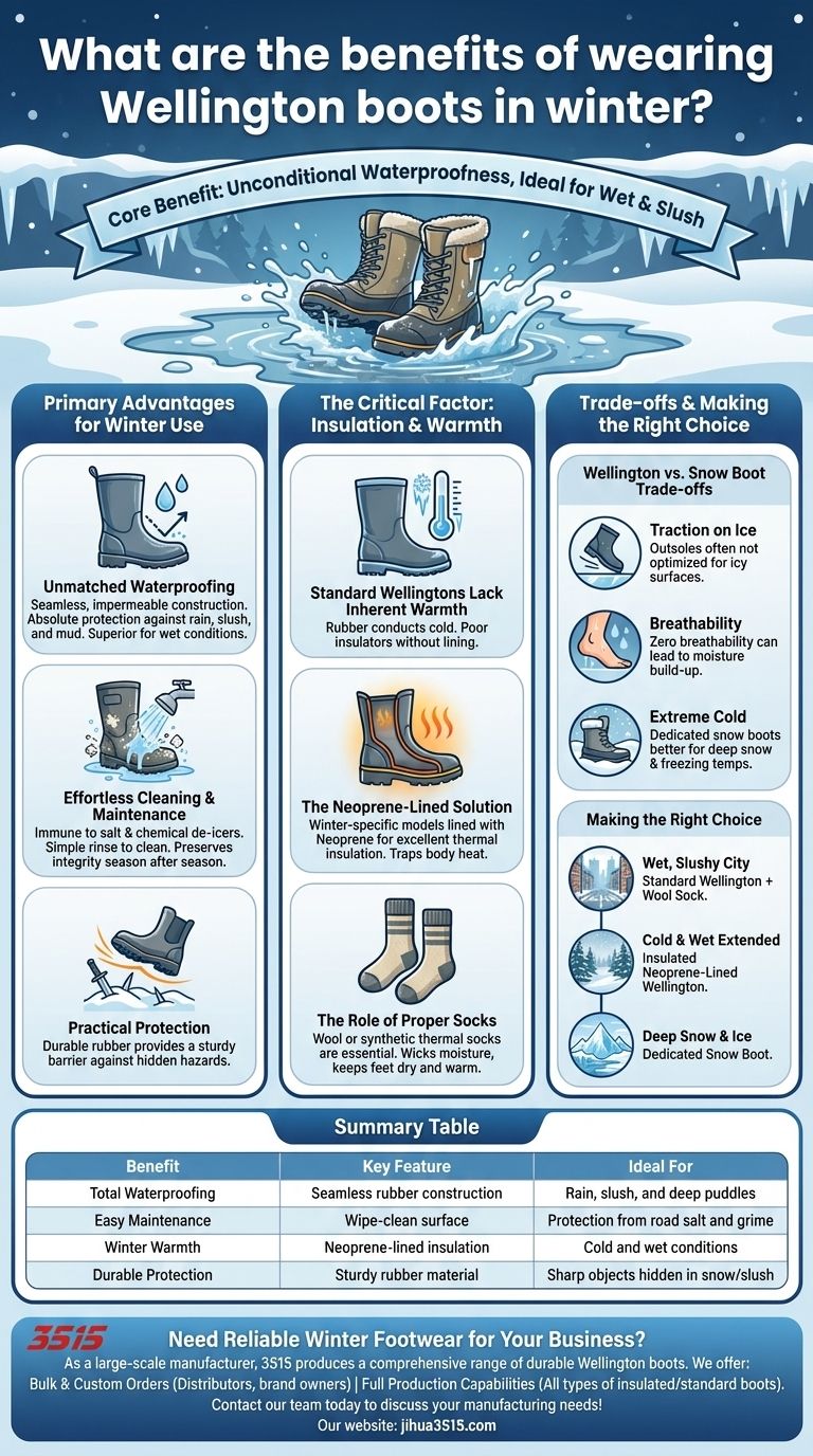 Quali sono i vantaggi di indossare stivali Wellington in inverno? Resta asciutto e al caldo in condizioni di bagnato Guida Visiva