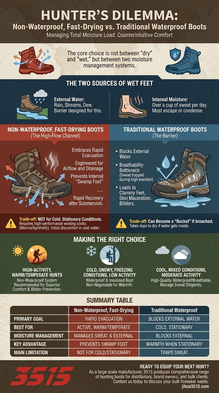 Perché alcuni cacciatori preferiscono stivali non impermeabili e ad asciugatura rapida? Gestisci l'umidità per le cacce attive Guida Visiva