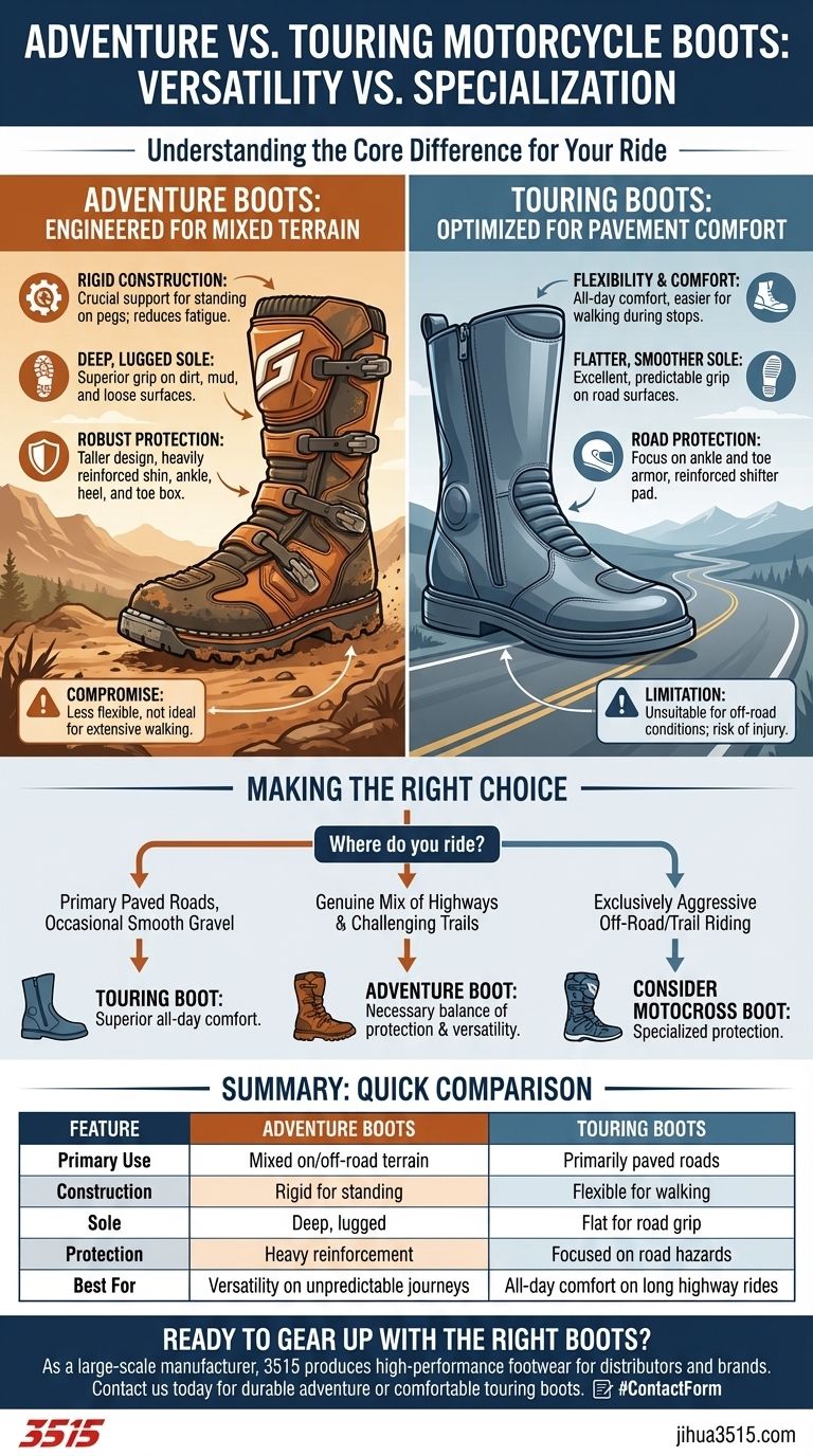 ما هي أحذية الدراجات النارية للمغامرات وكيف تختلف عن أحذية الرحلات؟ دليل لاختيار معداتك دليل مرئي