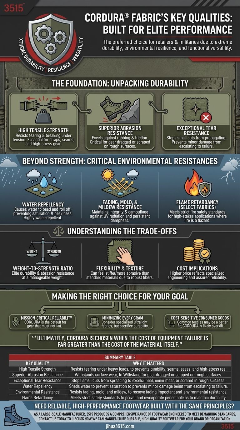 Was sind die wichtigsten Eigenschaften, die CORDURA-Gewebe beliebt machen? Unübertroffene Haltbarkeit für anspruchsvolle Einsätze Visuelle Anleitung