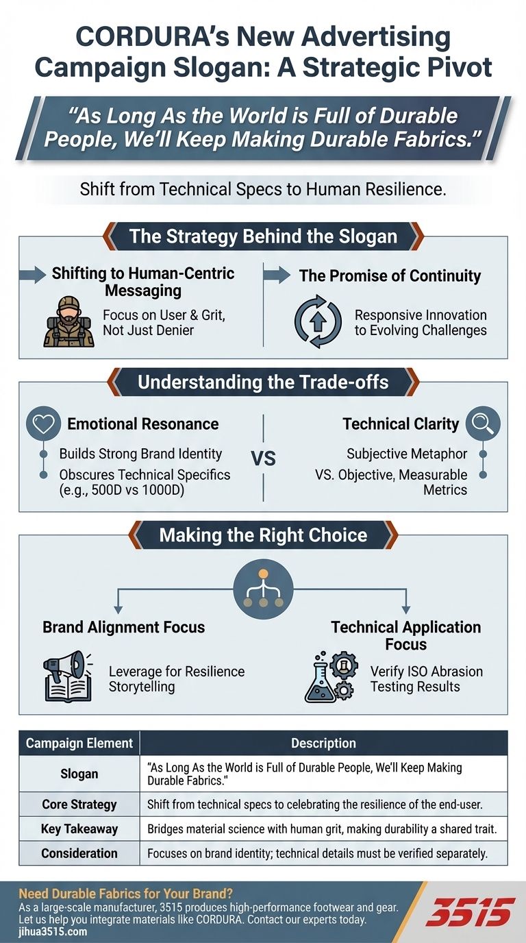 最近のCORDURAの広告キャンペーンのスローガンは何ですか？ 人間中心のメッセージングへの戦略的転換 ビジュアルガイド
