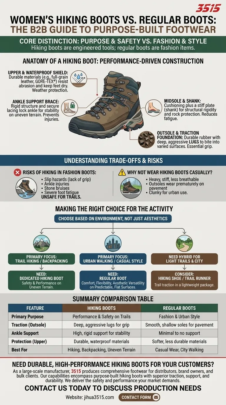 Qual è la differenza tra scarponi da trekking da donna e stivali normali? Sicurezza, supporto e prestazioni spiegate Guida Visiva