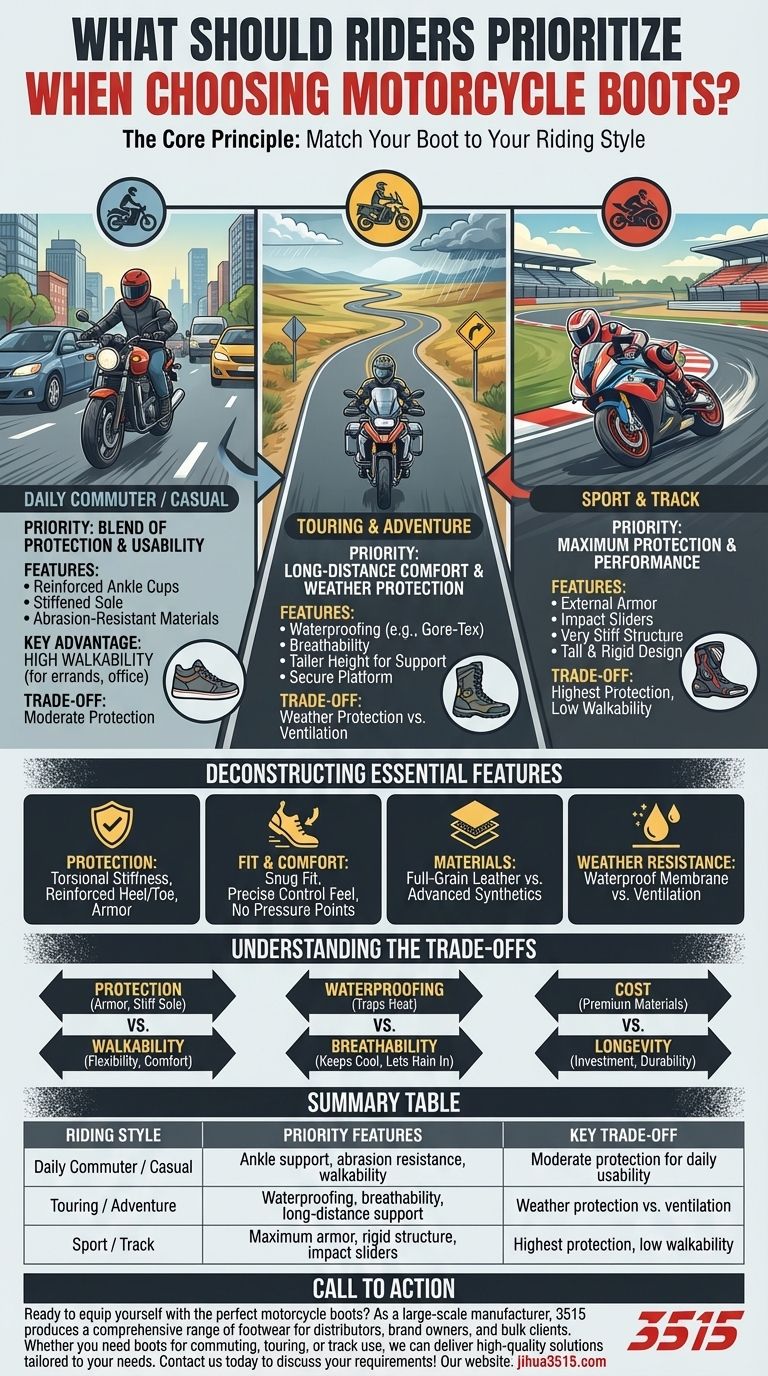 オートバイのブーツを選ぶ際、ライダーは何を優先すべきか？ライディングスタイルに合わせてブーツを選びましょう ビジュアルガイド