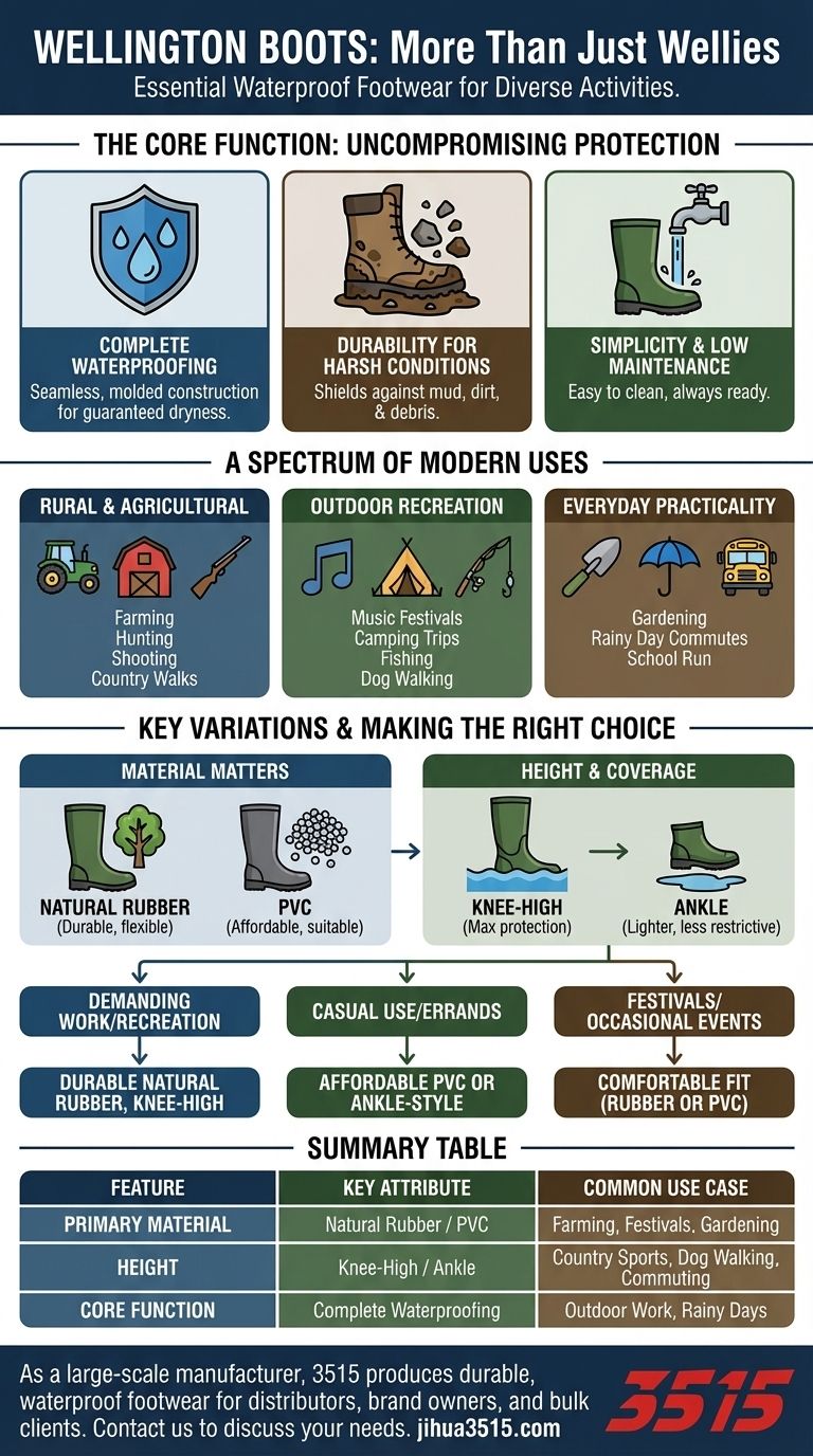 레인부츠는 일반적으로 무엇으로 알려져 있으며 어떤 활동과 관련이 있습니까? 다재다능한 '웰리'를 만나보세요. 시각적 가이드