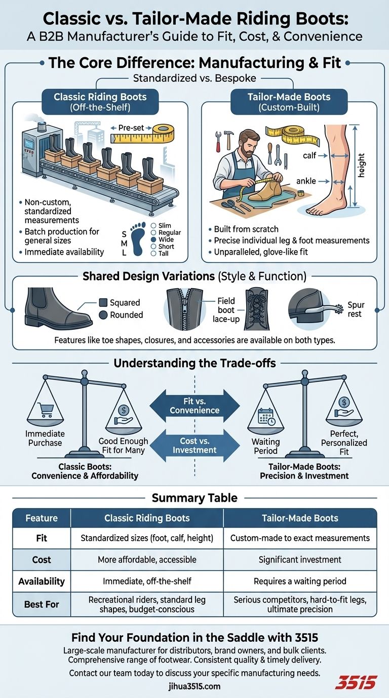 Quelles sont les bottes d'équitation classiques et en quoi diffèrent-elles des bottes sur mesure ? Trouvez votre ajustement parfait. Guide Visuel