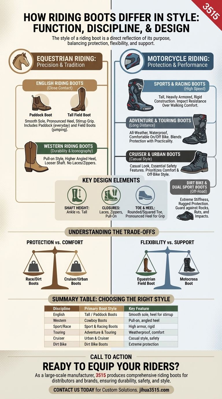 كيف يمكن أن تختلف أحذية الركوب في الأسلوب؟ اختر الحذاء المناسب لتخصص الركوب الخاص بك دليل مرئي