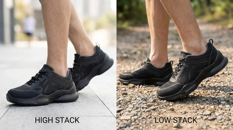 Quel est l'impact de la hauteur de la semelle sur les chaussures de marche ? Trouvez le juste équilibre entre amorti et stabilité.