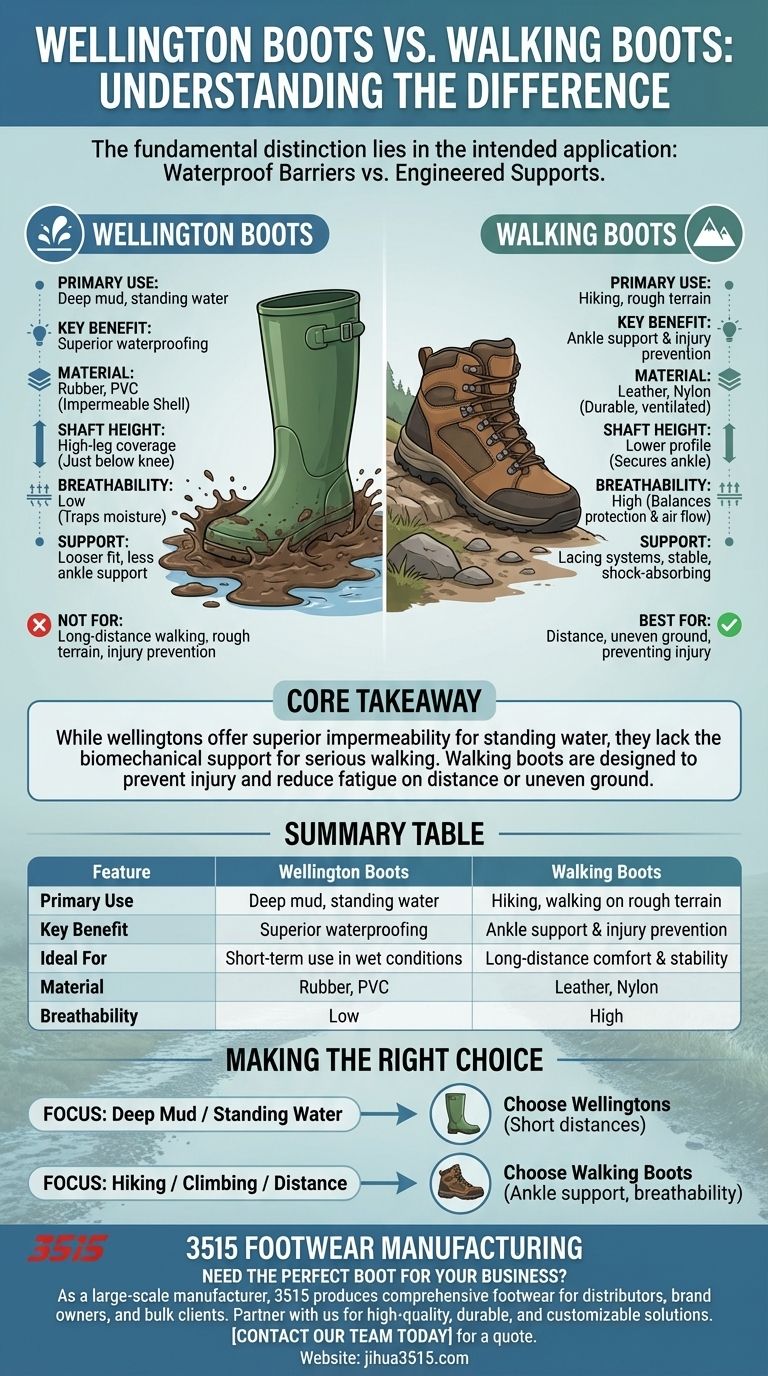 ウェリントンブーツとウォーキングブーツの主な違いは何ですか？アクティビティに合った適切なフットウェアを選びましょう ビジュアルガイド