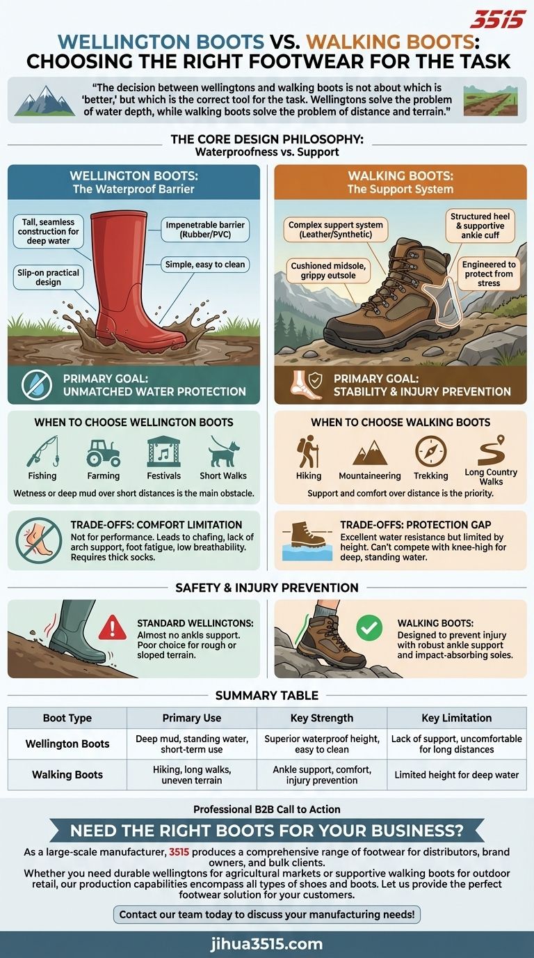 레인부츠와 워킹 부츠 중 어떤 것을 선택해야 할까요? 방수 기능 대 지지력 가이드 시각적 가이드