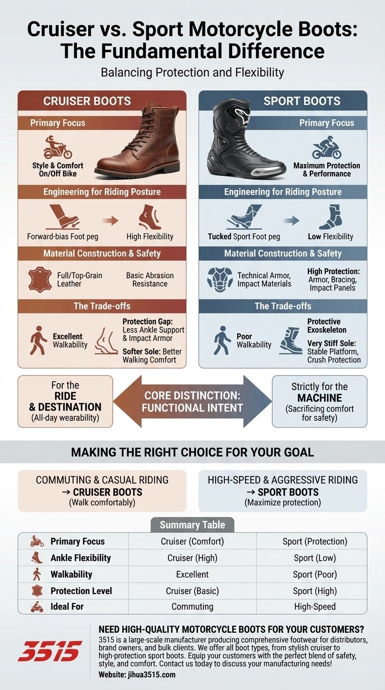 كيف تختلف أحذية الدراجات النارية الكروزر عن الأحذية الرياضية؟ اختر الحماية المناسبة لرحلتك دليل مرئي