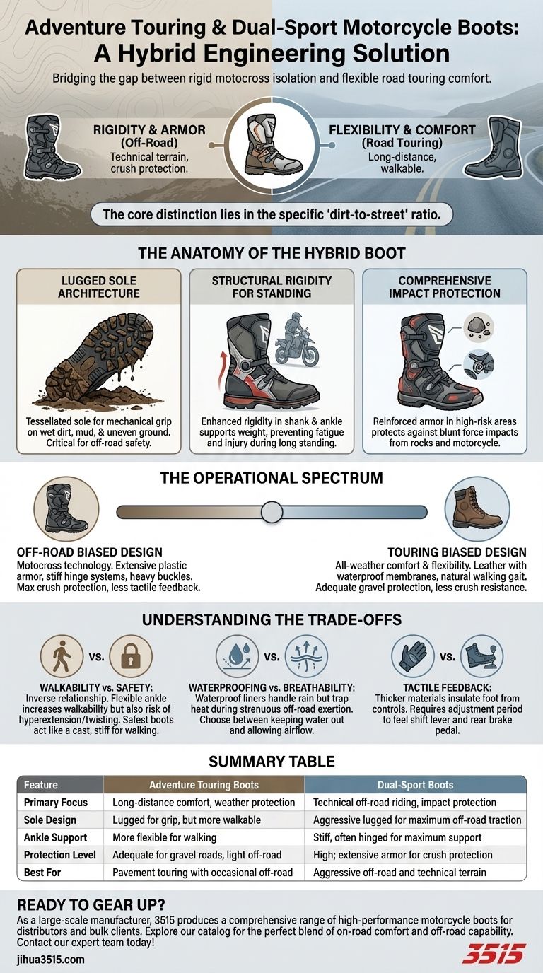 ما الذي يميز أحذية جولات المغامرات والأحذية الرياضية المزدوجة للدراجات النارية؟ إتقان نسبة الطريق إلى التراب دليل مرئي