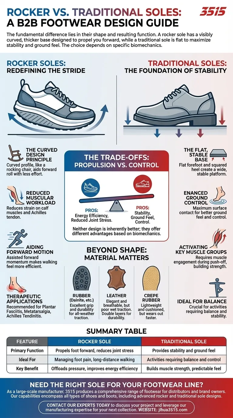 Quelles sont les différences entre les semelles à bascule et les semelles traditionnelles ? Trouvez votre ajustement parfait pour le confort et la stabilité. Guide Visuel