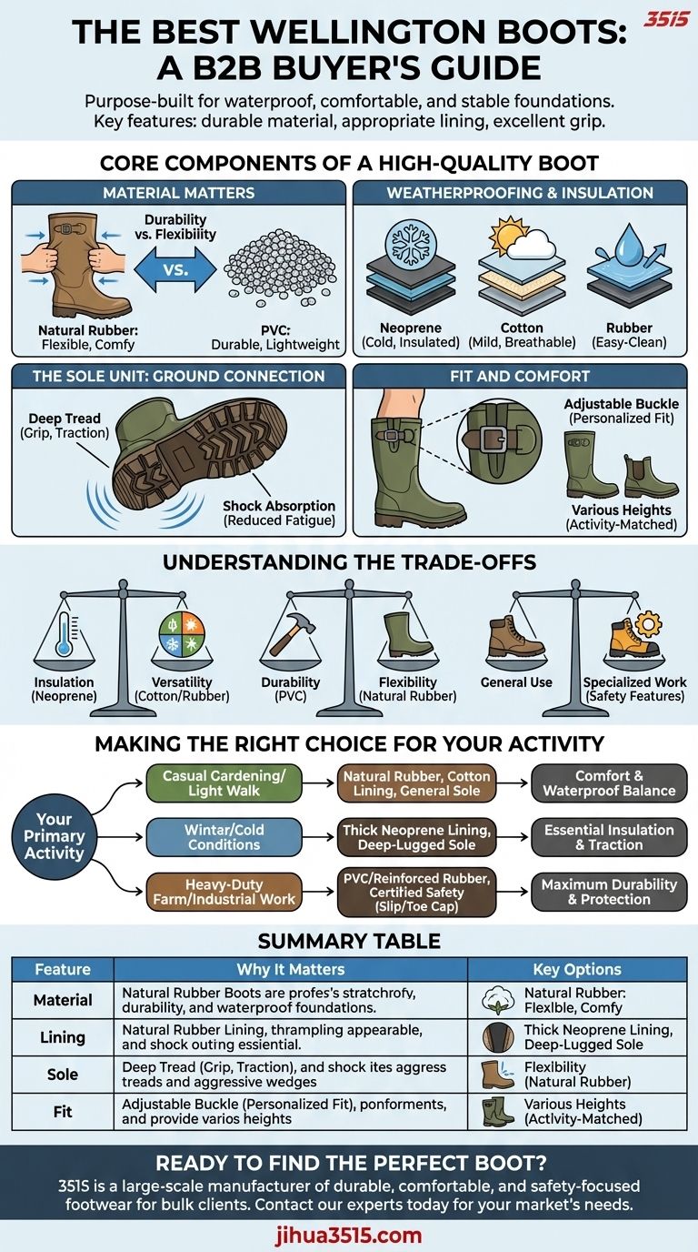 What features should the best wellington boots provide? A Guide to Material, Lining & Sole Visual Guide