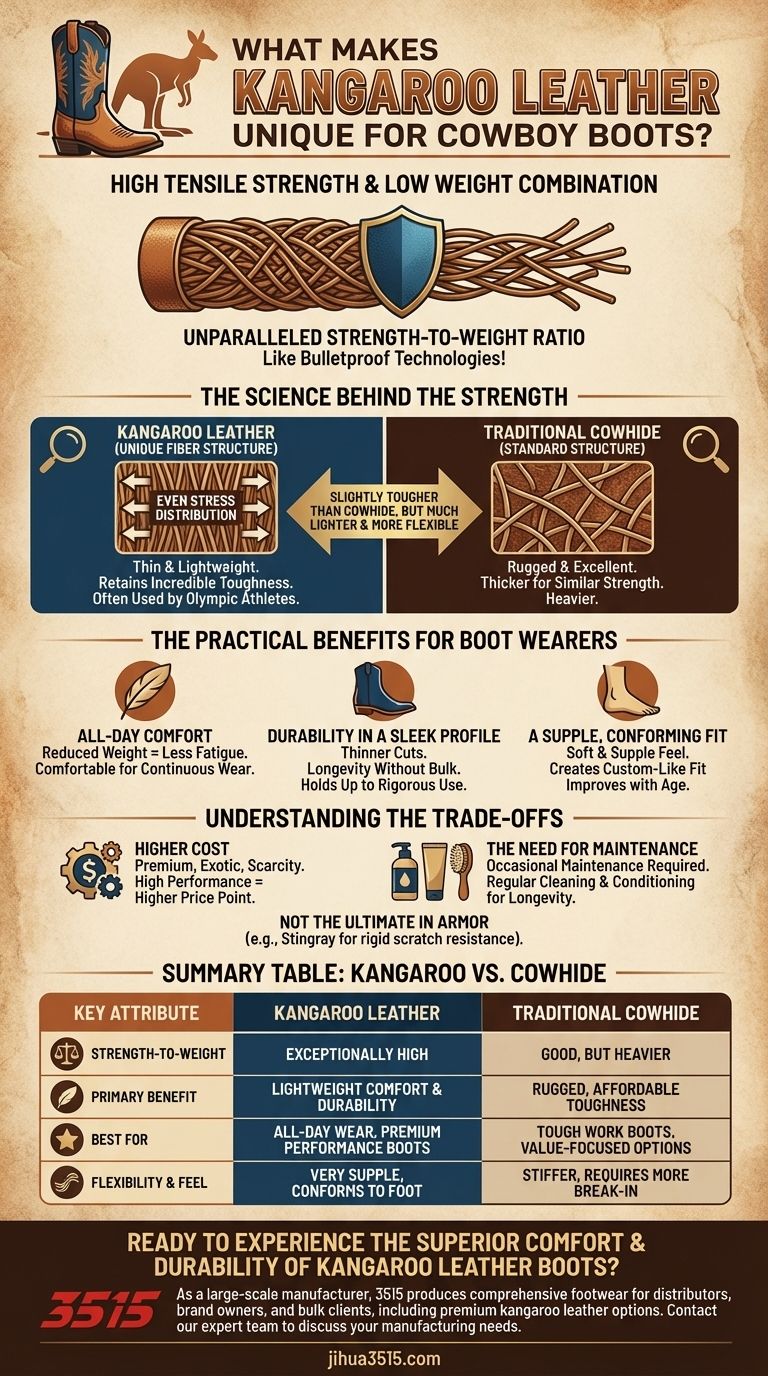 ما الذي يجعل جلد الكنغر فريدًا لأحذية رعاة البقر؟ قوة لا مثيل لها وراحة خفيفة الوزن دليل مرئي