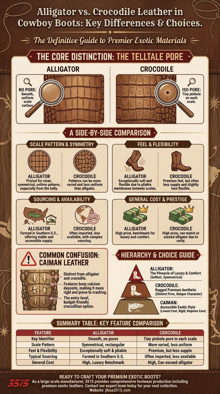 短吻鳄和鳄鱼皮革在牛仔靴中有什么区别？奢华异域皮革指南 图解指南