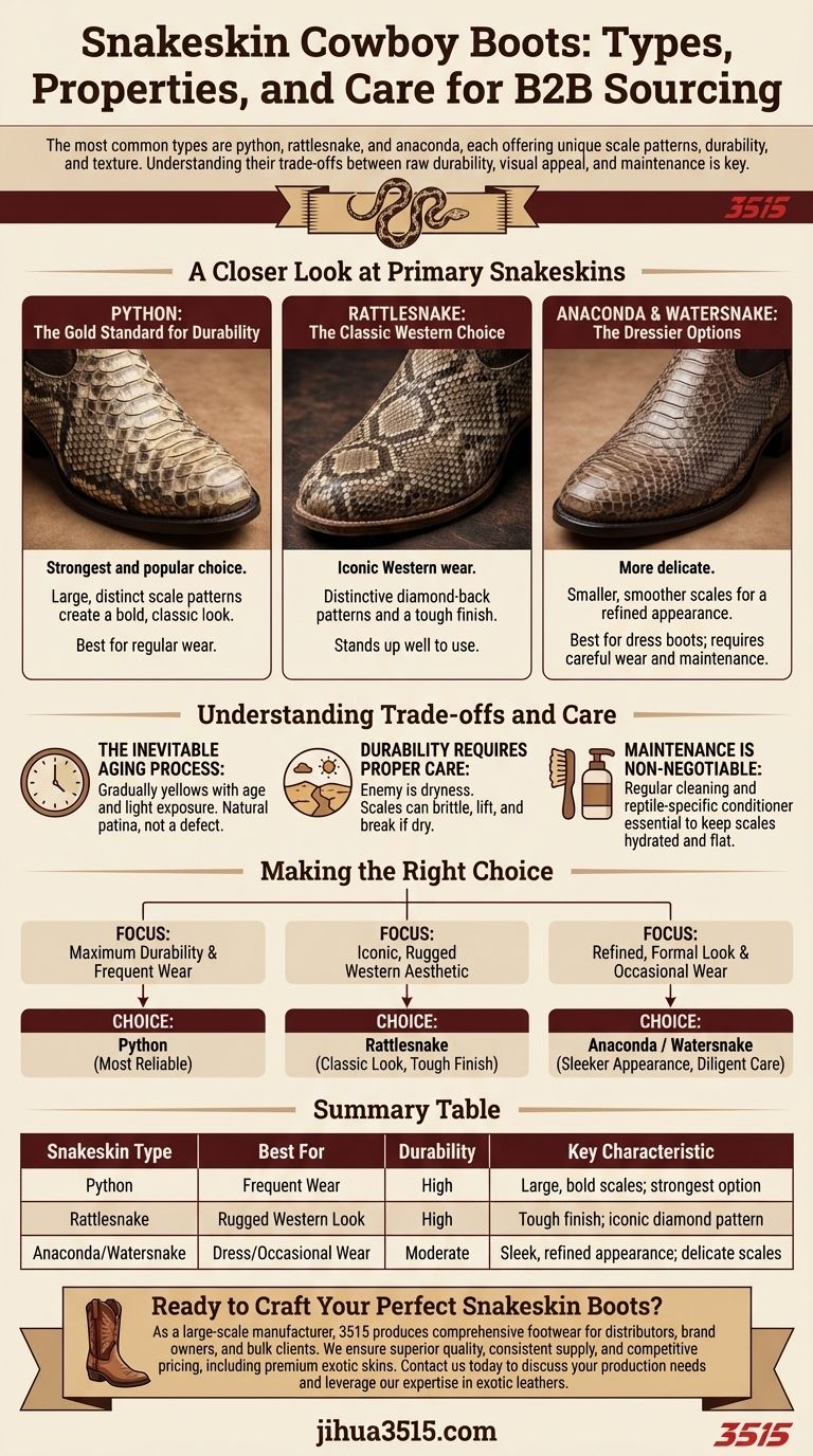 ¿Qué tipos de piel de serpiente se utilizan en las botas de cowboy y cuáles son sus propiedades? Elige la piel adecuada para tu estilo Guía Visual