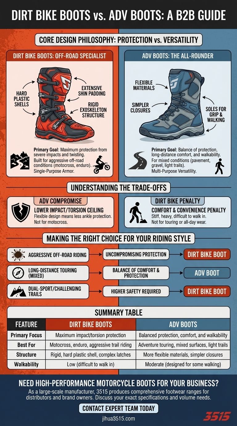 ¿Qué son las botas de moto de cross y en qué se diferencian de las botas ADV? Elige la protección adecuada para tu viaje Guía Visual