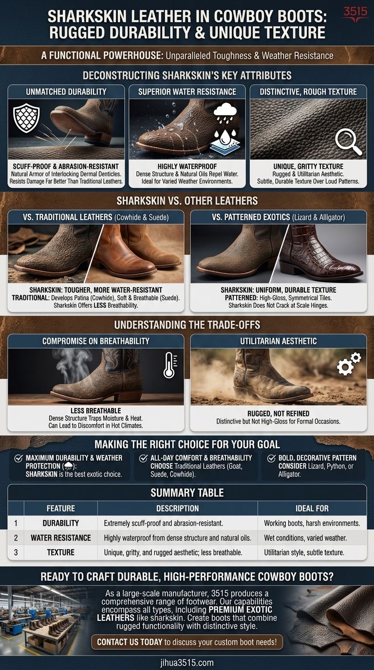 Quali sono le caratteristiche della pelle di squalo negli stivali da cowboy? Durabilità e stile senza pari Guida Visiva