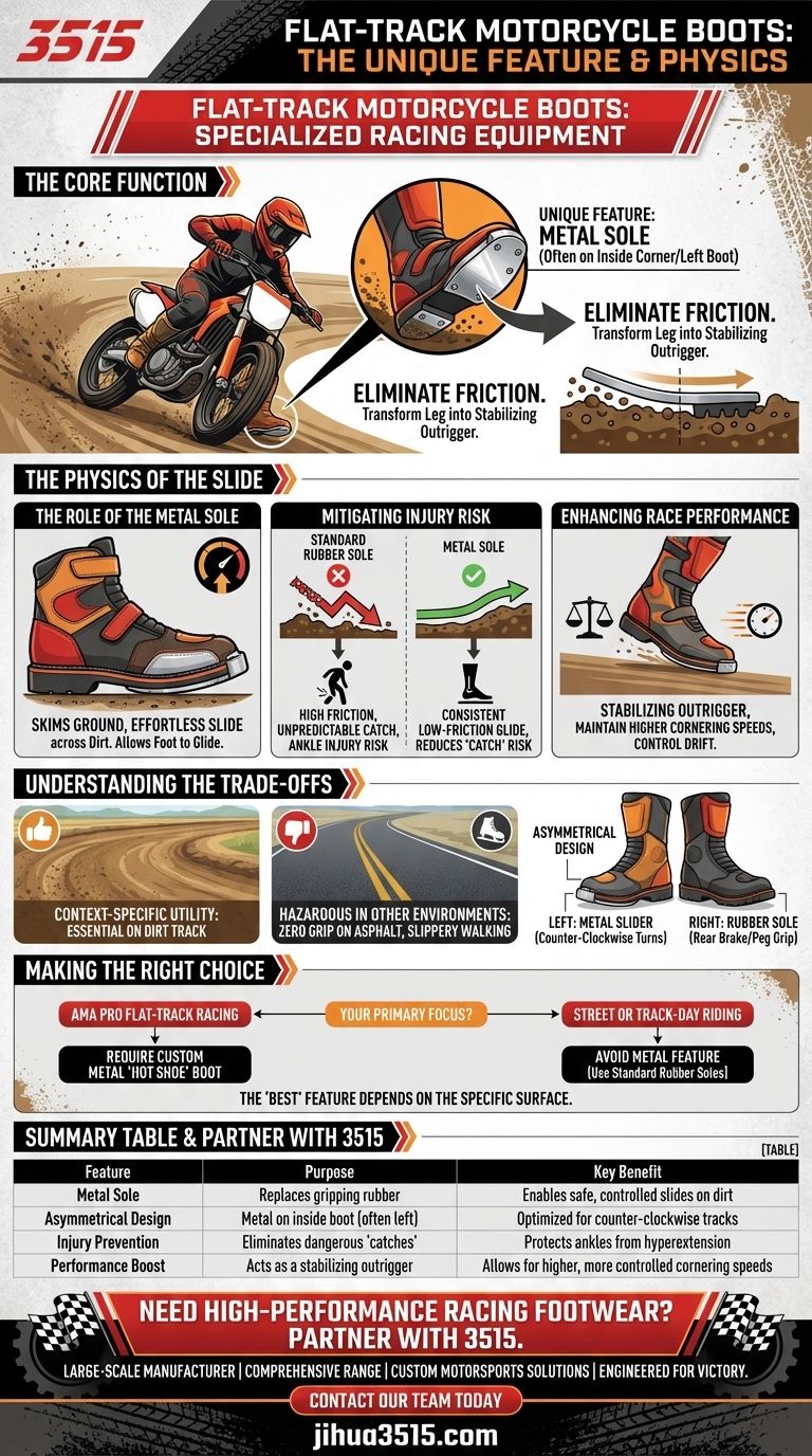 What are flat-track motorcycle boots and their unique feature? Essential Gear for High-Speed Dirt Track Racing Visual Guide
