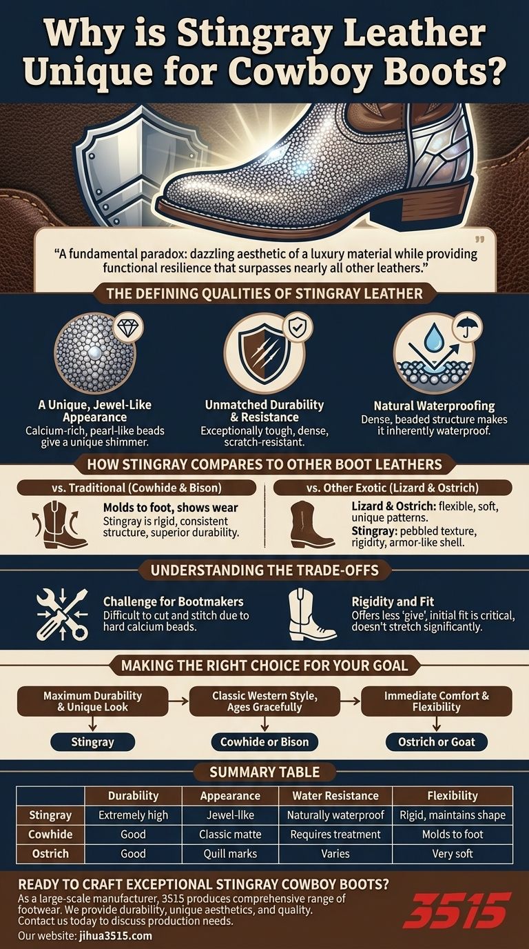 ¿Por qué el cuero de mantarraya es único para las botas de vaquero? Durabilidad inigualable y atractivo similar a las joyas Guía Visual