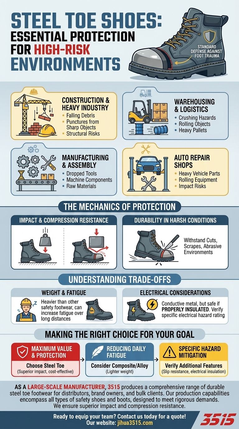 Где обычно используются ботинки со стальным носком? Важная защита для отраслей с высоким уровнем риска Визуальное руководство