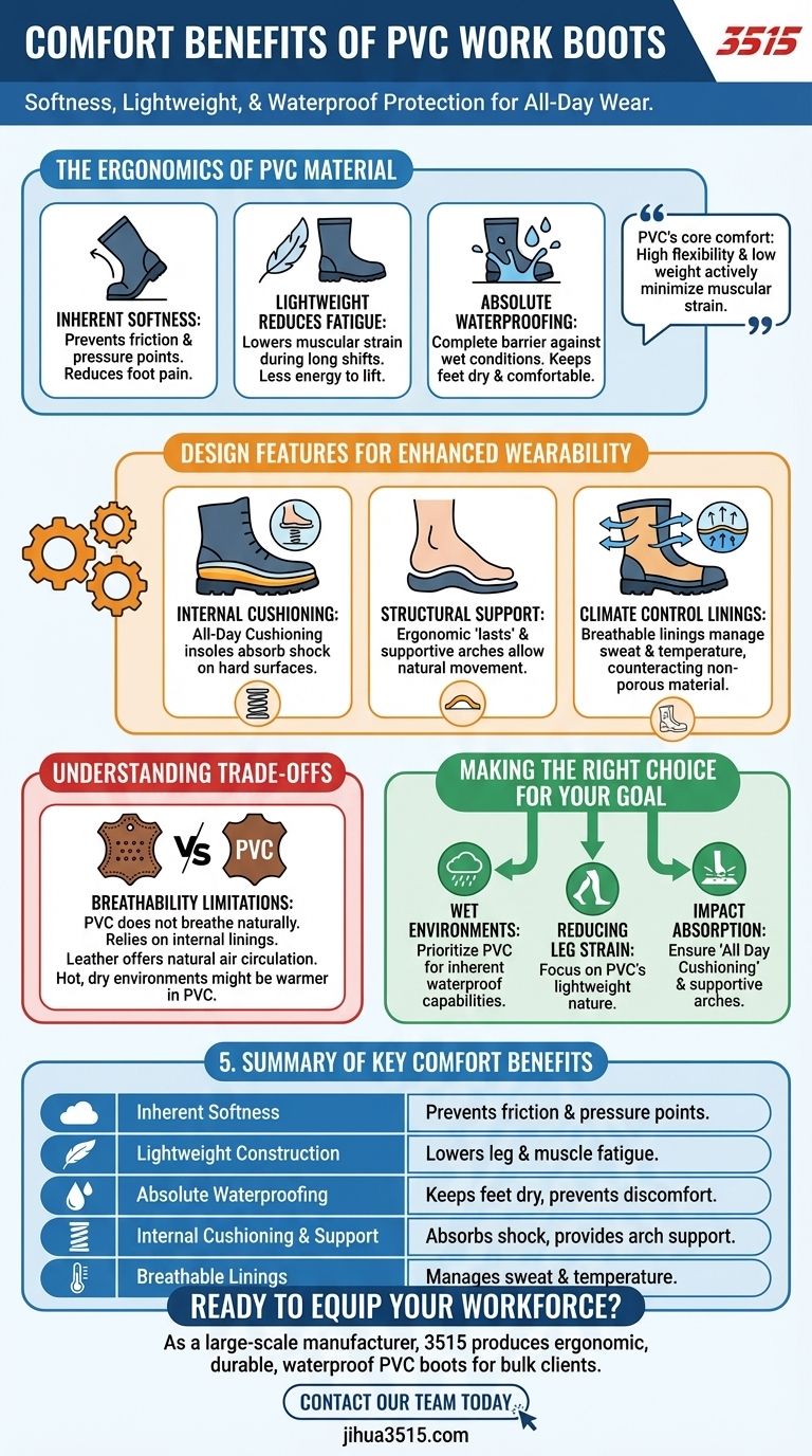 ما هي فوائد الراحة لأحذية العمل المصنوعة من مادة PVC؟ اكتشف الحماية خفيفة الوزن والمرنة دليل مرئي