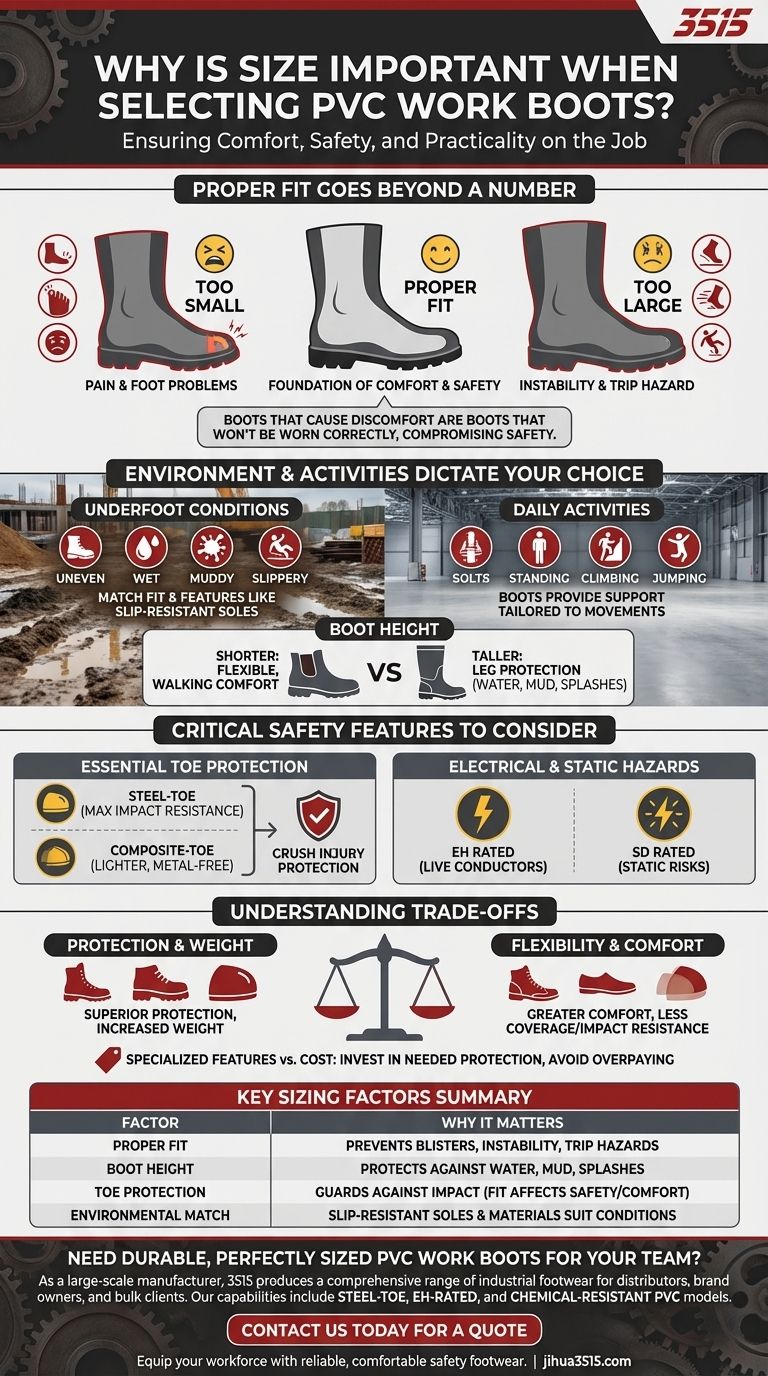 选择 PVC 工作靴时尺寸为何重要？确保全天舒适与工作场所安全 图解指南