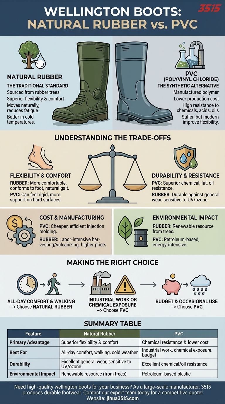 ¿Cuáles son los dos materiales principales utilizados para fabricar las botas de agua? Caucho vs. PVC Explicado Guía Visual