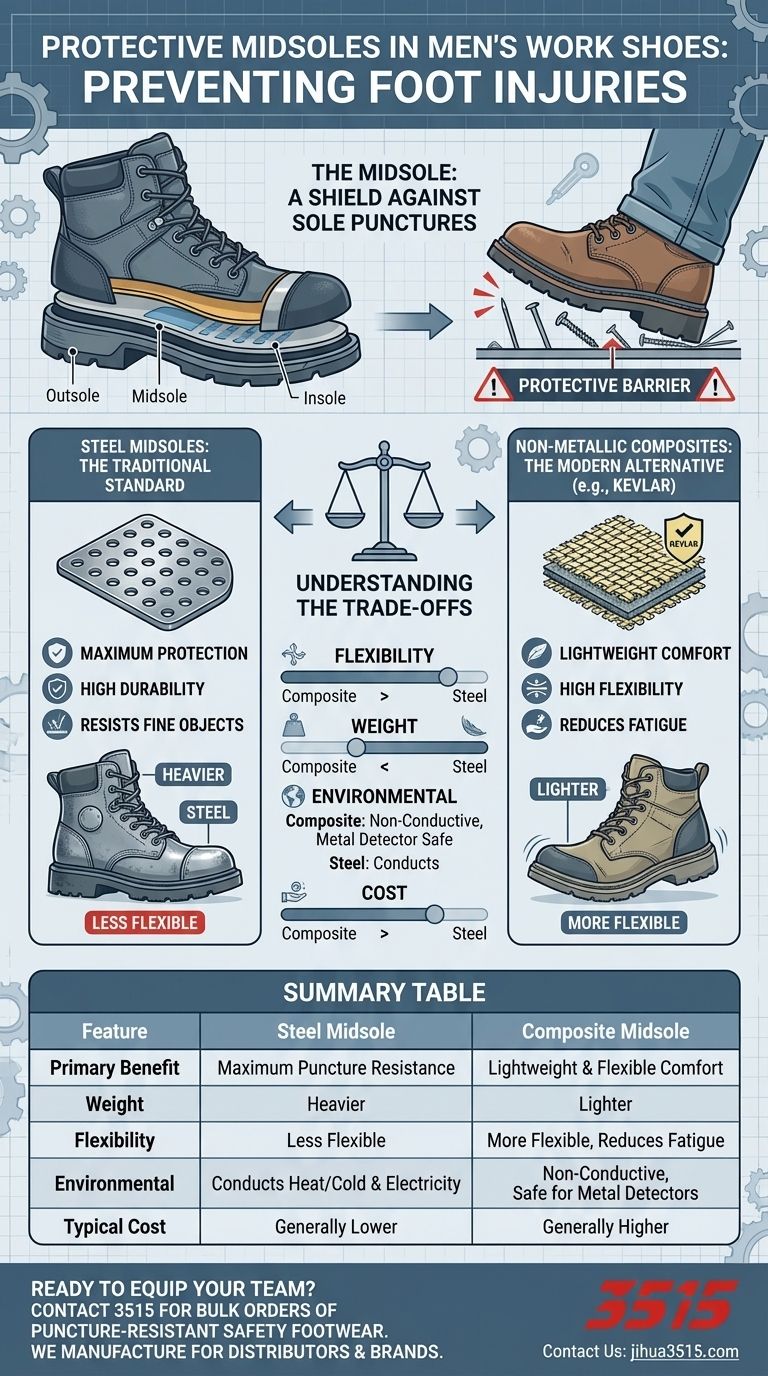 Quel type de semelles intermédiaires est utilisé dans les chaussures de travail pour hommes afin de prévenir les blessures aux pieds ? Acier vs. Composite pour une sécurité ultime Guide Visuel