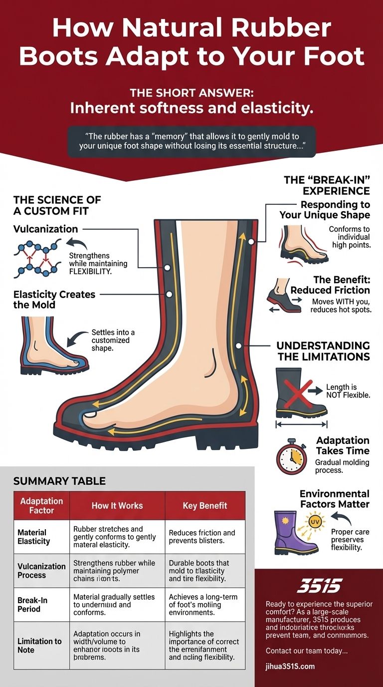 كيف تتكيف أحذية المطاط الطبيعي مع قدم مرتديها؟ اكتشف سر المقاس المخصص دليل مرئي