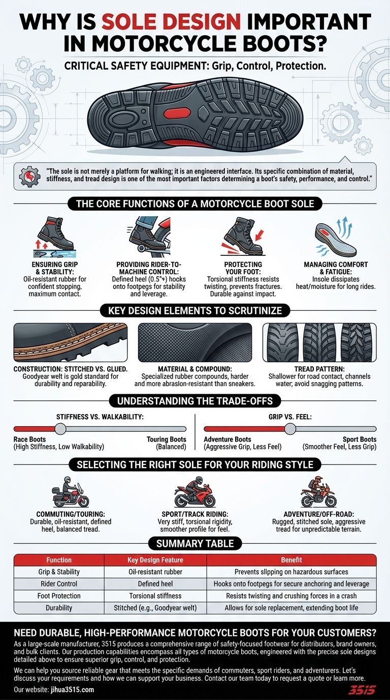 Por que o design da sola é importante em botas de motocicleta? A Chave para Aderência, Controle e Proteção Guia Visual