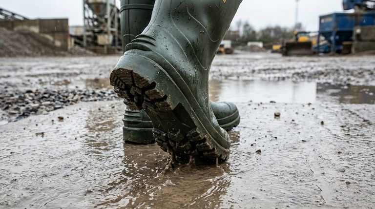 ما هي الميزات الموجودة في أحذية ويلينغتون التي تساعد على منع الانزلاق؟ علم الثبات في الظروف الزلقة