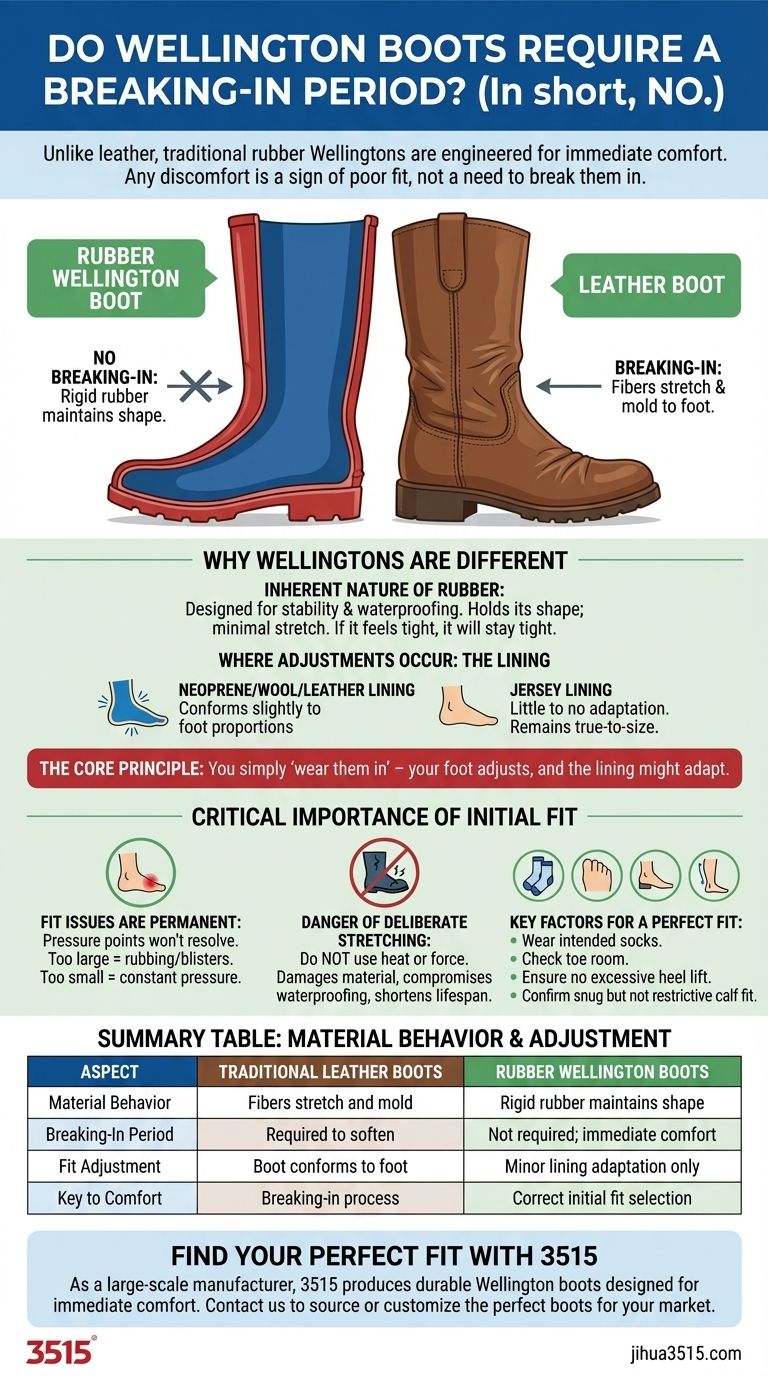 Do Wellington boots require a breaking-in period? No, but here's how to ensure immediate comfort. Visual Guide