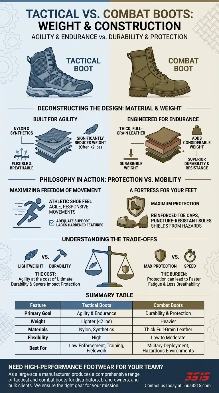 How do tactical boots and combat boots compare in terms of weight and construction? Choose the Right Boot for Your Mission. Visual Guide