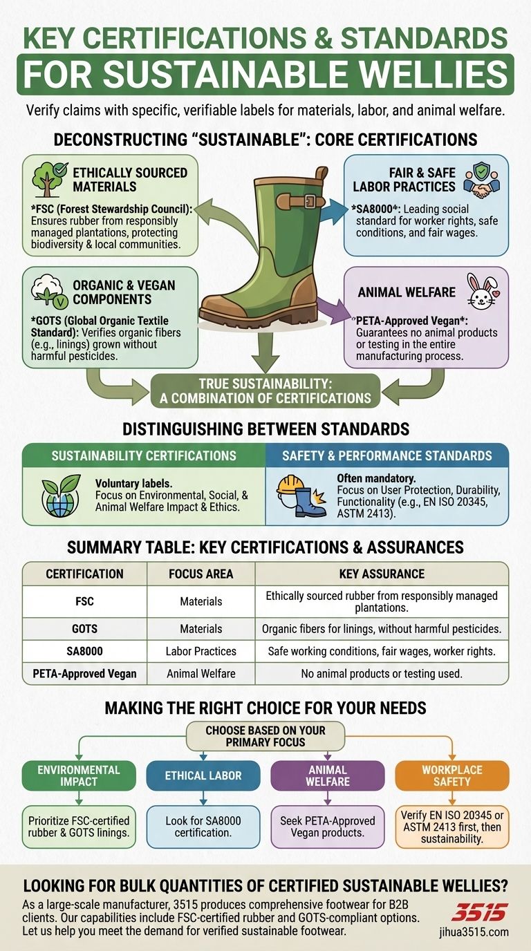 Какие существуют ключевые сертификаты или стандарты для экологичных резиновых сапог? Проверьте экологичность и этичность обуви Визуальное руководство