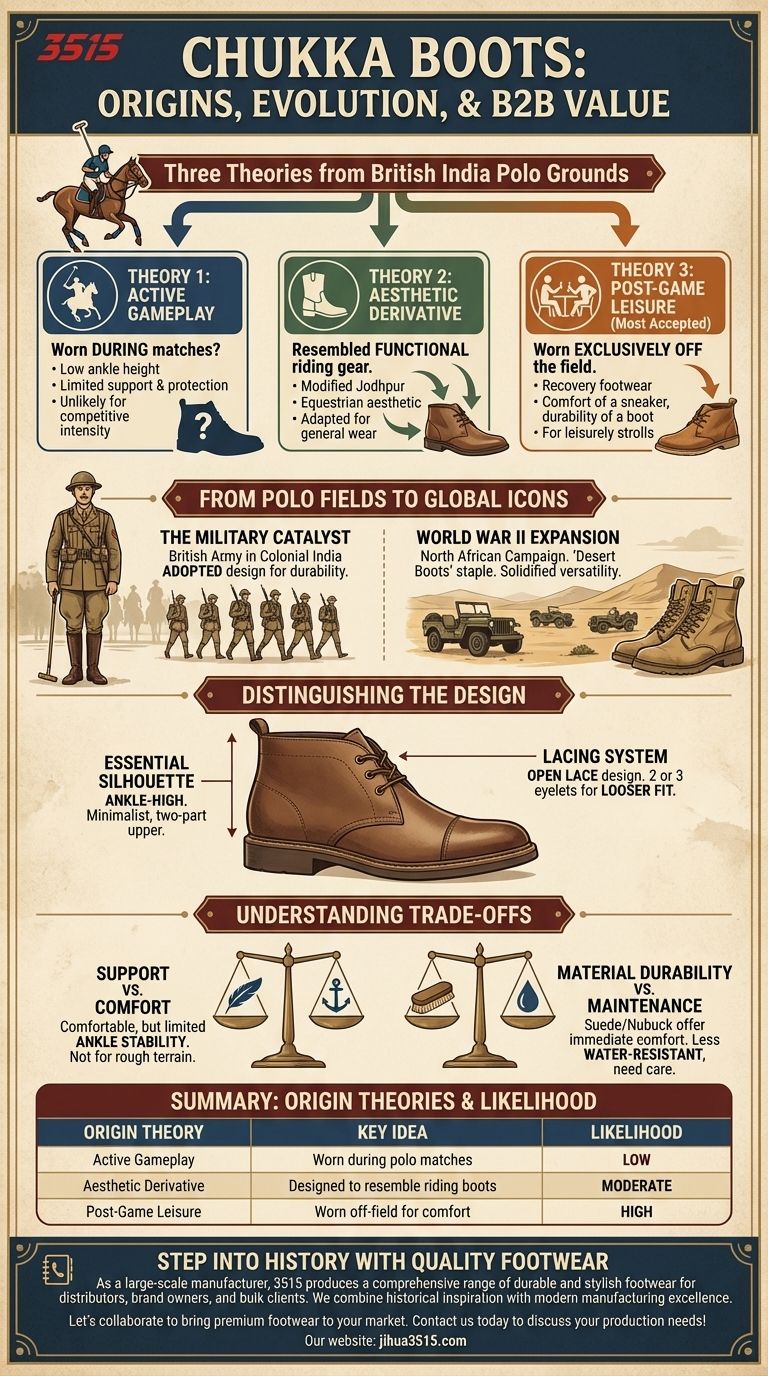 Quali sono le tre teorie sull'origine degli stivali Chukka? Scopri la storia del boot tra polo e militare Guida Visiva